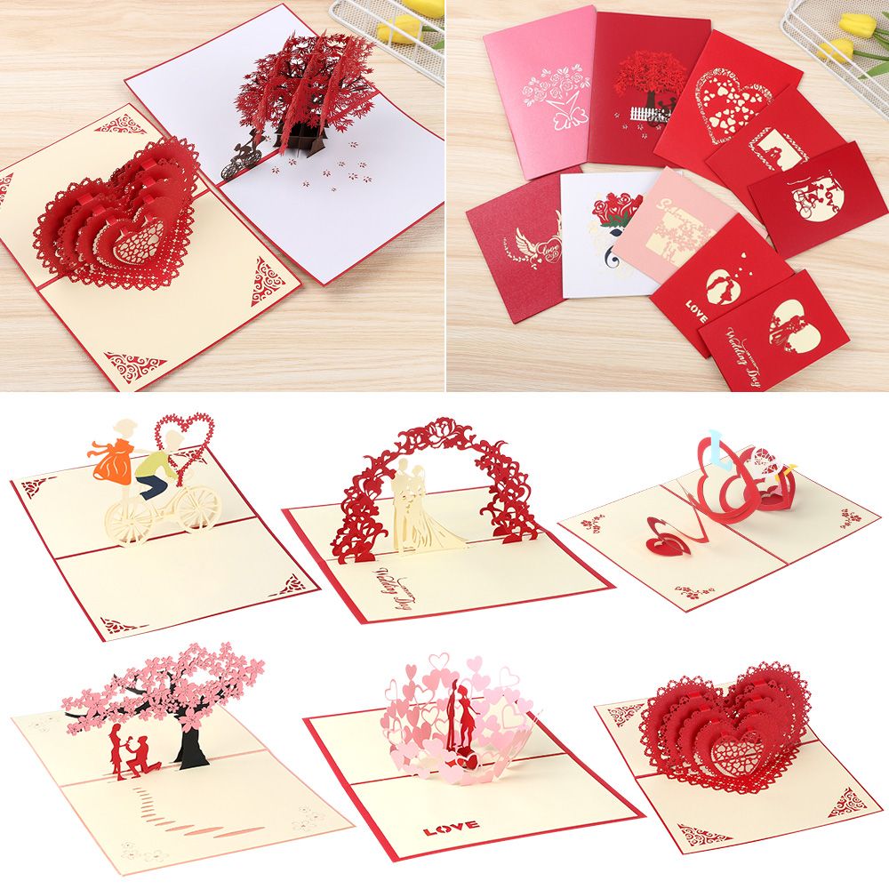1Pcs 3D Pop Up Liefde Wenskaarten Met Envelop Voor Valentijnsdag Anniversary Wedding Uitnodiging Dank U Kaarten mode