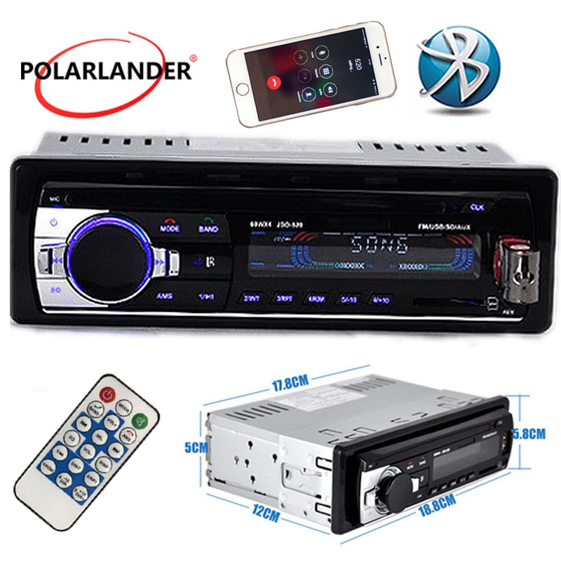 Polarlander – autoradio FM, USB, SD, AUX, bluetooth, mains libres, lecteur mp3, stéréo, 1 din, avec télécommande, , 12V
