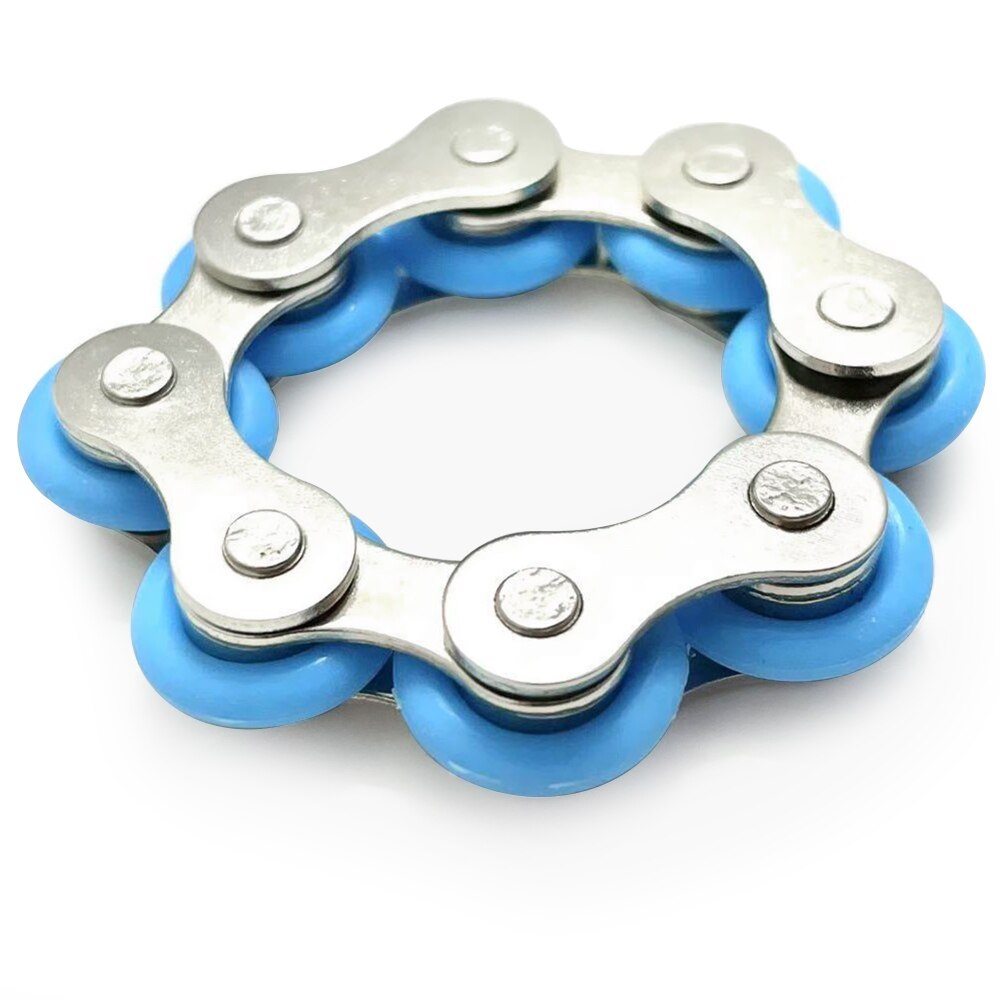 8 Knots Key Ring Chain Fidget Toy Pressure Relief Stress Chain Stainless Steel Bicycle Chain Buckle Key Ring Finger Toy: Blue