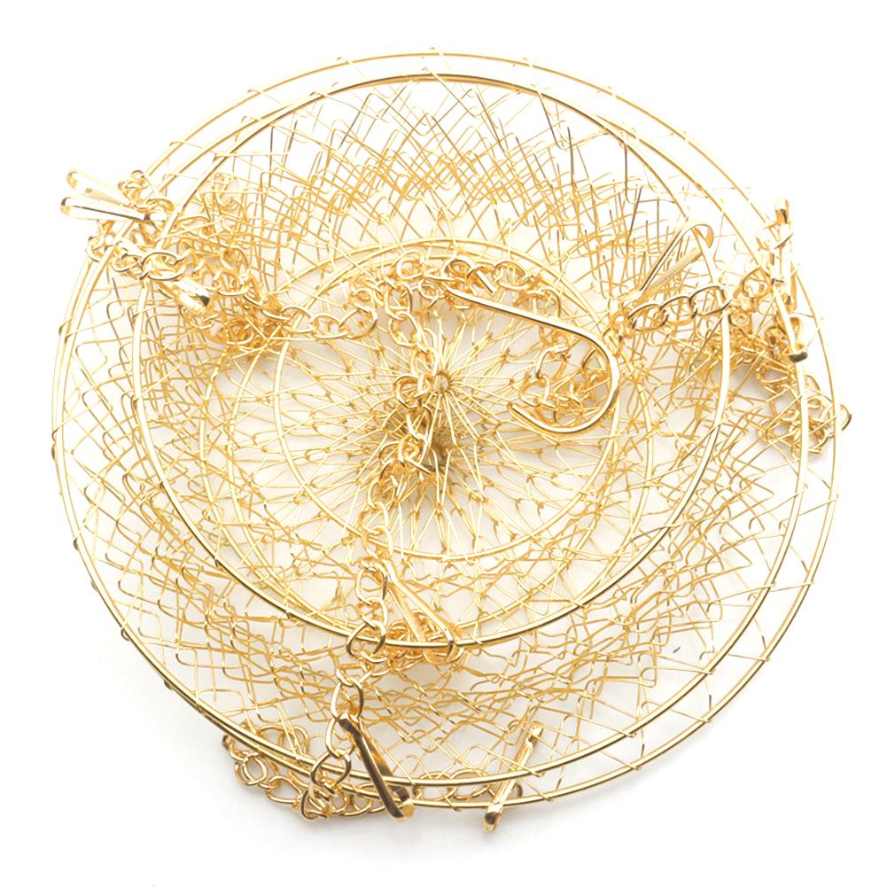 3-Tier Kitchen Hanging Fruit Basket Wire Hanging Folding Basket for Kitchen Storage: Gold