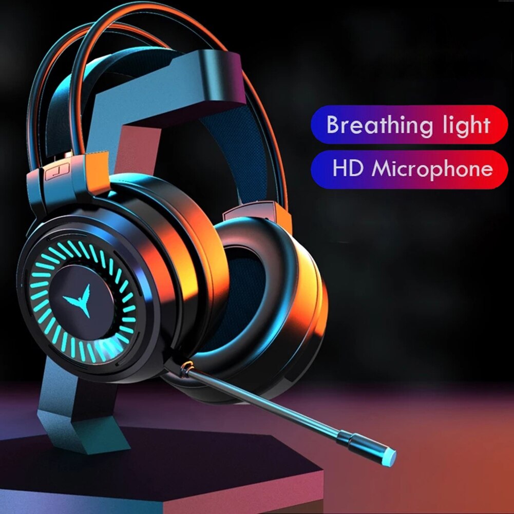 Gaming Headset USB Wired Headphones With Microphone Surround Sound Stereoe Colourful Light PC Laptop Game Headset