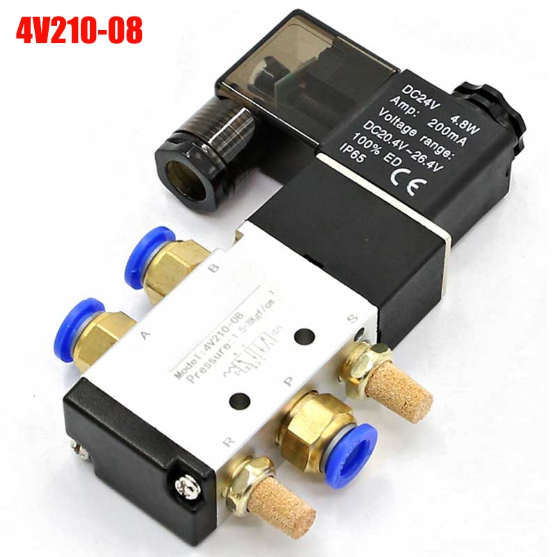 Pneumatic Electric Solenoid Valve 5 Way 2 Position Control Air Gas Magnetic Valve 12V 24V 220V Coil Volt 4mm-12mm Hose Fittings