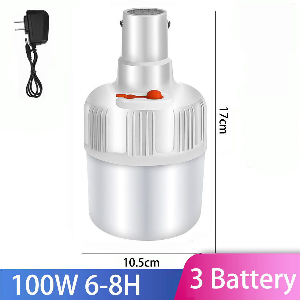 Portable Camping led Light Bulb Rechargeable Emergency Lights LED Battery Tent Solar Outdoor Lantern Lighting for Patio Garden: 100W 3Battery / EU