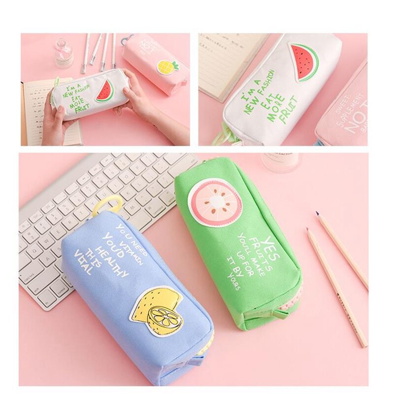 Grote Rits Etui School Etui Voor Meisjes Jongens Canvas Fruit Potlood Tas Leuke Pen Box Schoolbenodigdheden Student briefpapier