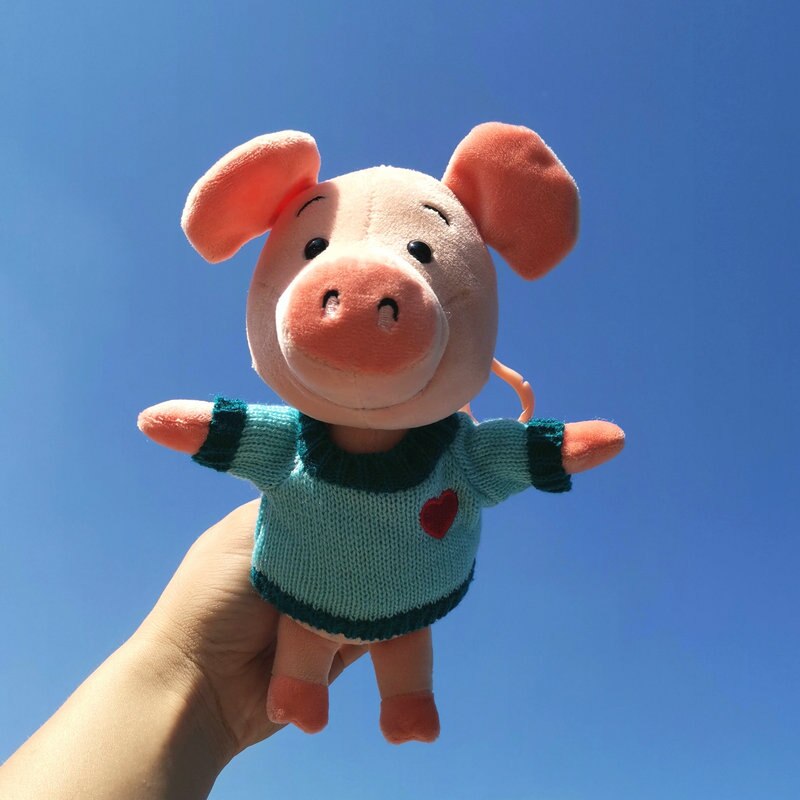 Net red cute Star same style pig pendant car keychain plush bag baby bed decoration soft Soothing doll christmase: love blue pig 20cm