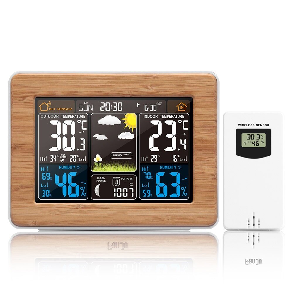 Lcd digital trådlös hem väderstation väckarklocka elektronisk termometer hygrometer sensor barometer dekoration