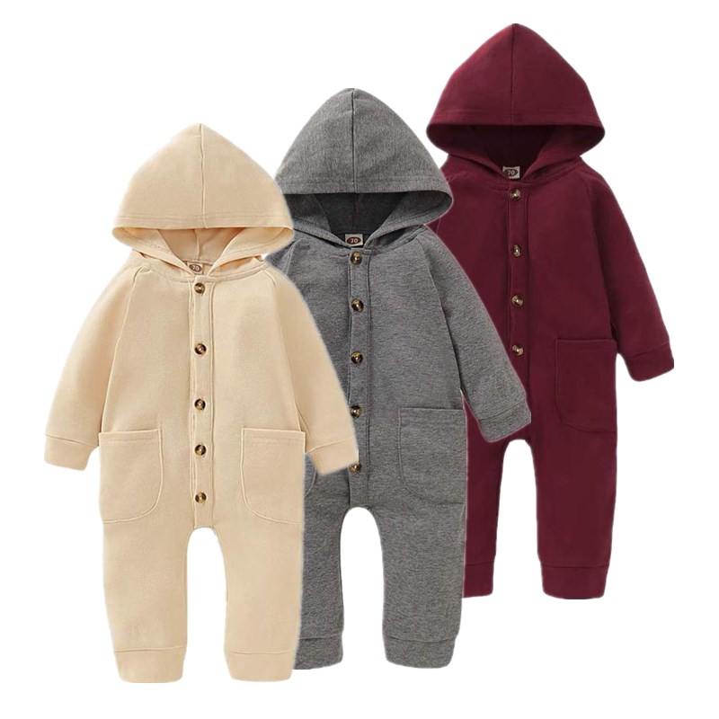 Cotton Newborn Baby Rompers Boys Girls Soft Autumn Winter Warm Hooded Playsuit Casual Baby Outfit Clothes