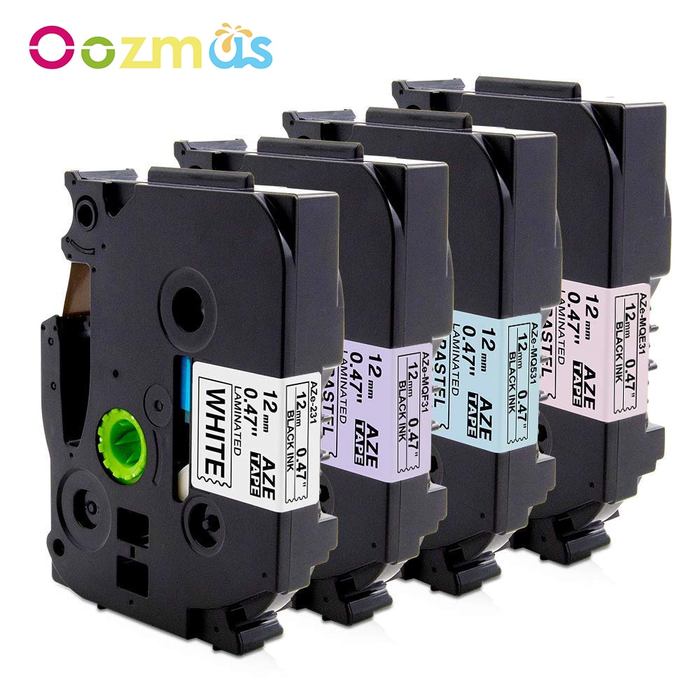4 pack Tz Tape 12mm laminated P touch label Tape compatible for Brother PT-H100 PT-H110 PT-D200 PT-D450 Label Maker ribbons