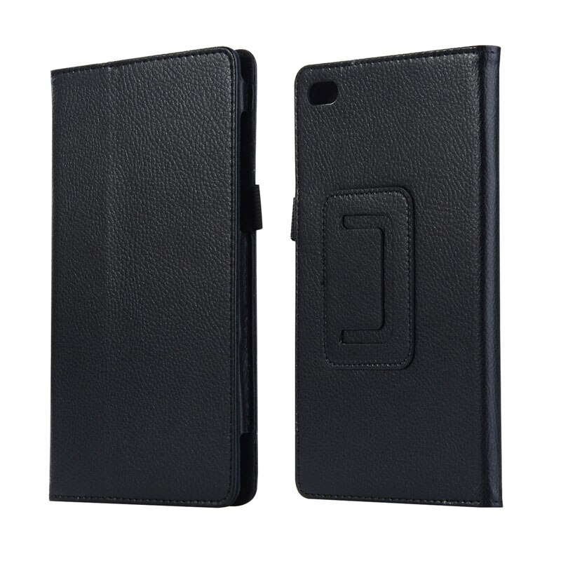 Slim litchi flip stativ pu læder cover funda etui til lenovo tab 7 essential/tab 4 7 essential tb -7304f/ n/x tablet + film + pen: Sort