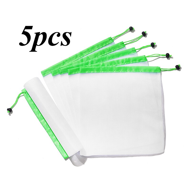 15pcs/lot Reusable Mesh Produce Bags Washable Eco Friendly Bags for Grocery Shopping Storage Fruit Vegetable Toys Sundries Bag: M-5pcs