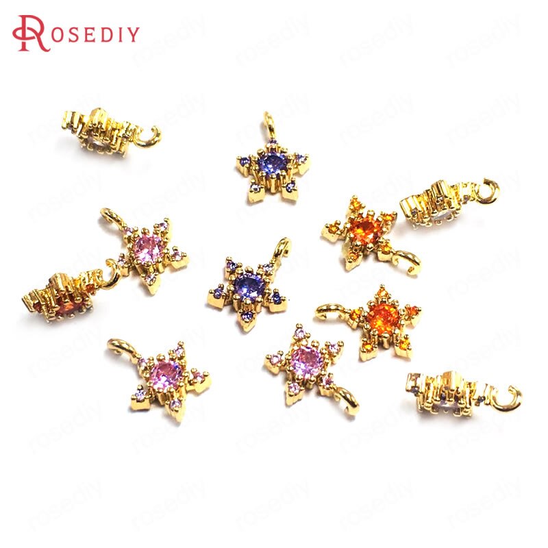 (38768)10Stck 7,5 MM 24K Champagner Gold Farbe Durcheinander und Zirkon Stern Reize Anhänger Schmuck Machen Liefert Diy Zubehör