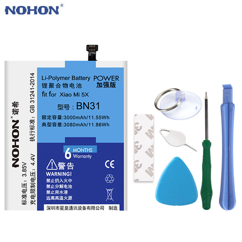 NOHON Originele BN31 Batterij Voor Xiao mi mi 5X mi 5X rode mi NOTE 5A 5A pro 3000 MAH mobiele Telefoon Batterie Gratis Tools In Voorraad