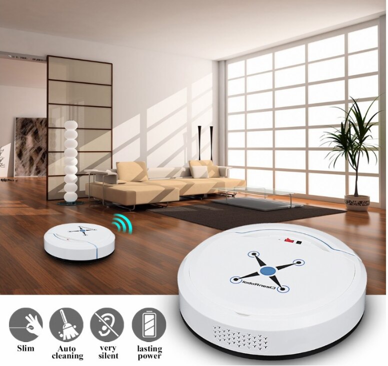 Rechargeable Robot Vacuum Cleaner Intelligent Charging Vacuum Cleaner Smart Sweeping Robot Automatic Cleaning Machine Dust Hair: White
