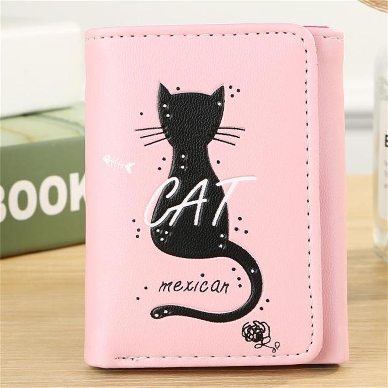 Mcneely Girl Mini Purse Short Cat Pattern Women Wallet Zipper PU Leather Ladies Students Card Holder Carteras