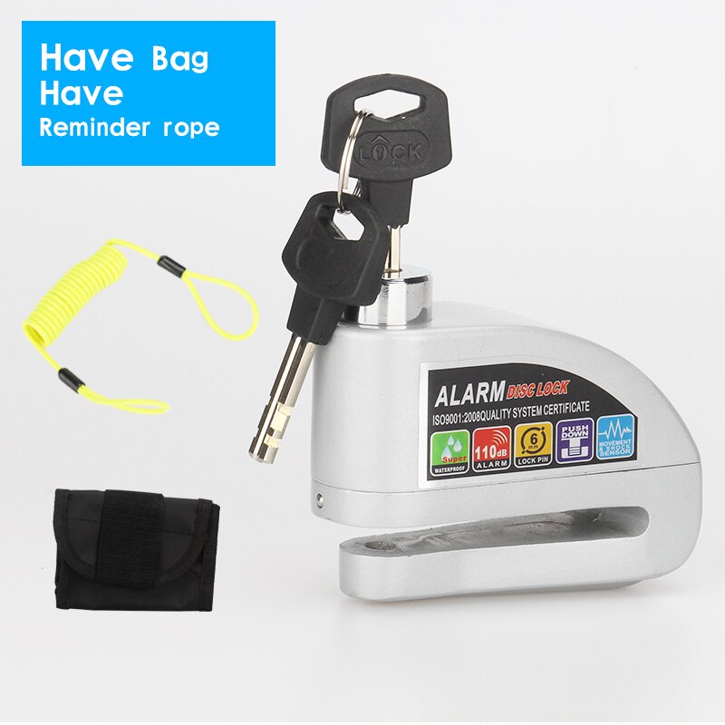 Motorcycle Scooter Metal Security Anti-theft Wheel Disc Brake Lock Alarm 2m Reminder Rope Alarm Lock BikeBrake Bag Spare Battery: Gray Package B