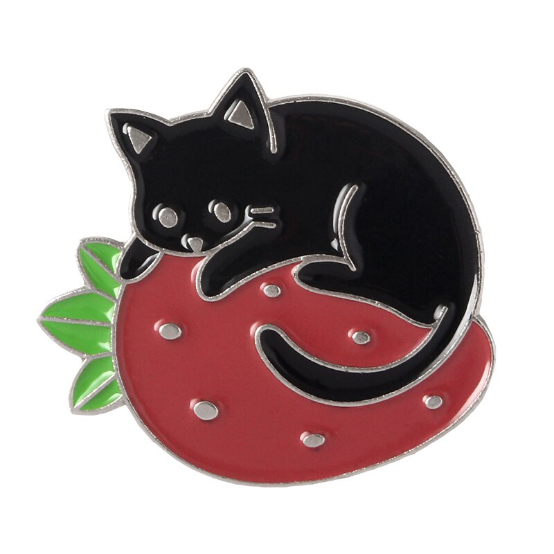 4 stijlen Punk Mooie Duisternis Sterrenhemel Magic Emaille Pin Leuke Slaperige Creatieve Aardbei Kat Broche Badge voor Vrienden: Style 2