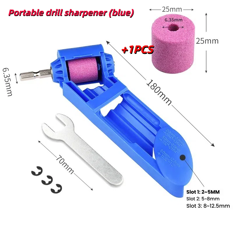 Portable Twist Drill Bit Sharpener Sharpening Tool Drill Sharpener Wrench Corundum Grinding Wheel Millstone Accessories set: Orange