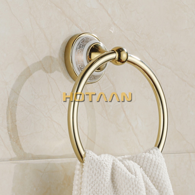 Blauw &amp; Wit Porselein Massief Messing Goud Afgewerkt Ronde Handdoek Ring, Keramische Basis Badkamer Accessoires Handdoek Houder/Rack