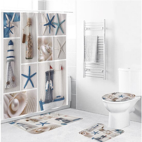 3 pièces/ensemble salle de bain rideau de bain ensembles rideau de douche tortue de mer impression Durable imperméable tapis de couverture de toilette tapis antidérapant