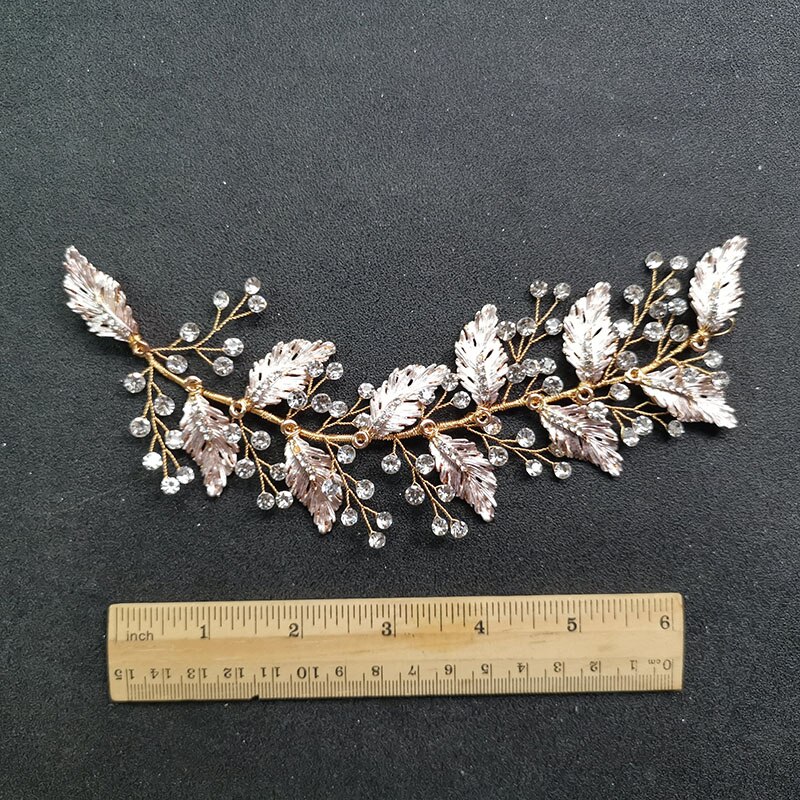 SLBRIDAL Handmade Vinatge Gold Crystal Rhinestones Branch Leaf Wedding Hair accessories Hair Vine Bridal Headband Women Jewelry: Gold