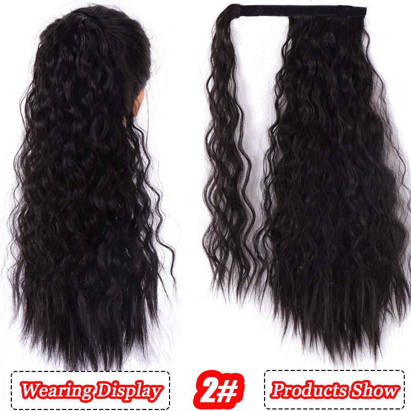 AILIADE Women Long Corn wavy Wrap Around Magic Paste Ponytail Hair Extension Resistant High Temperature Hairpieces Synthetic: T1B/613