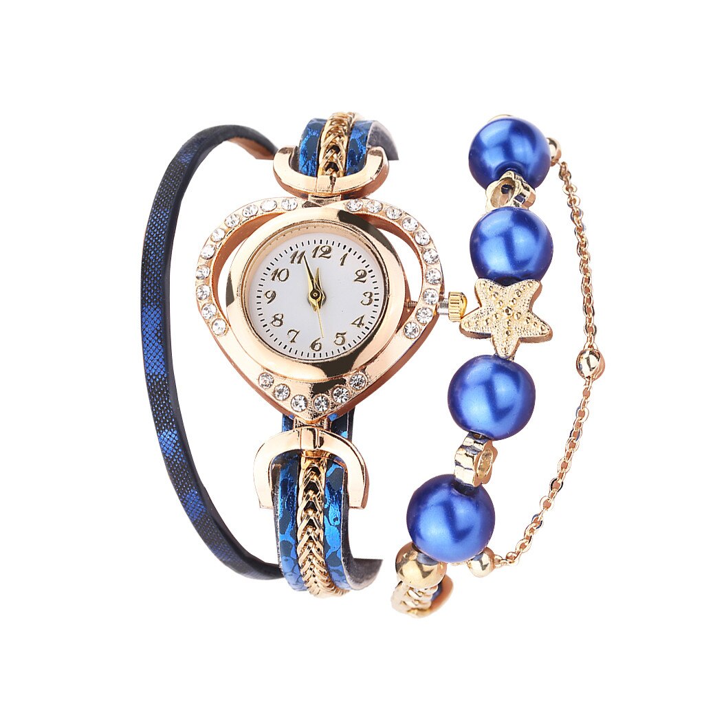 Women Vintage Bracelet Watches Shining Pearl Bracelet Dial Analog Quartz Wrist Watch Clock Ladies Watches: D