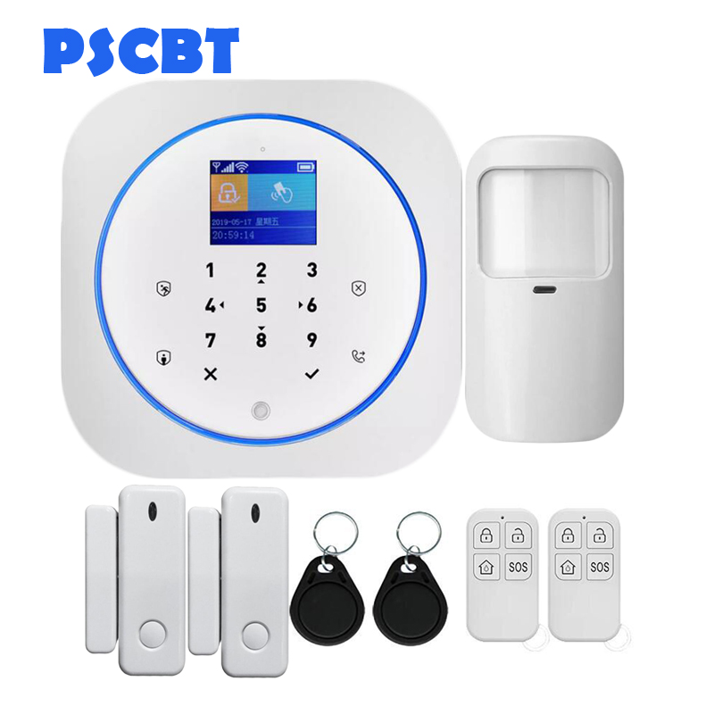 Tuya-sistema de alarma GSM para seguridad del hogar, tarjeta SIM, marcador de teléfono, aplicación de Control remoto, 11 idiomas, alarma antirrobo: Kit 7
