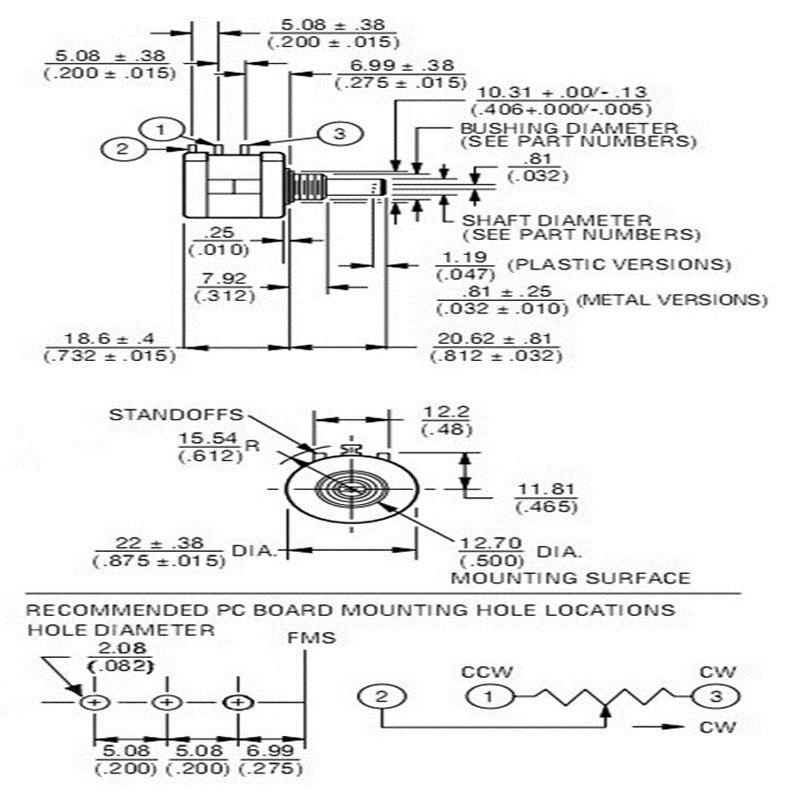 1Pc 3590S Serie Potentiometer 500 1K 2K 5K 10K 20K 50K 100K Ohm 3590S-2-103L 3590S 101 102 103 104 201 202 203 501 502 503