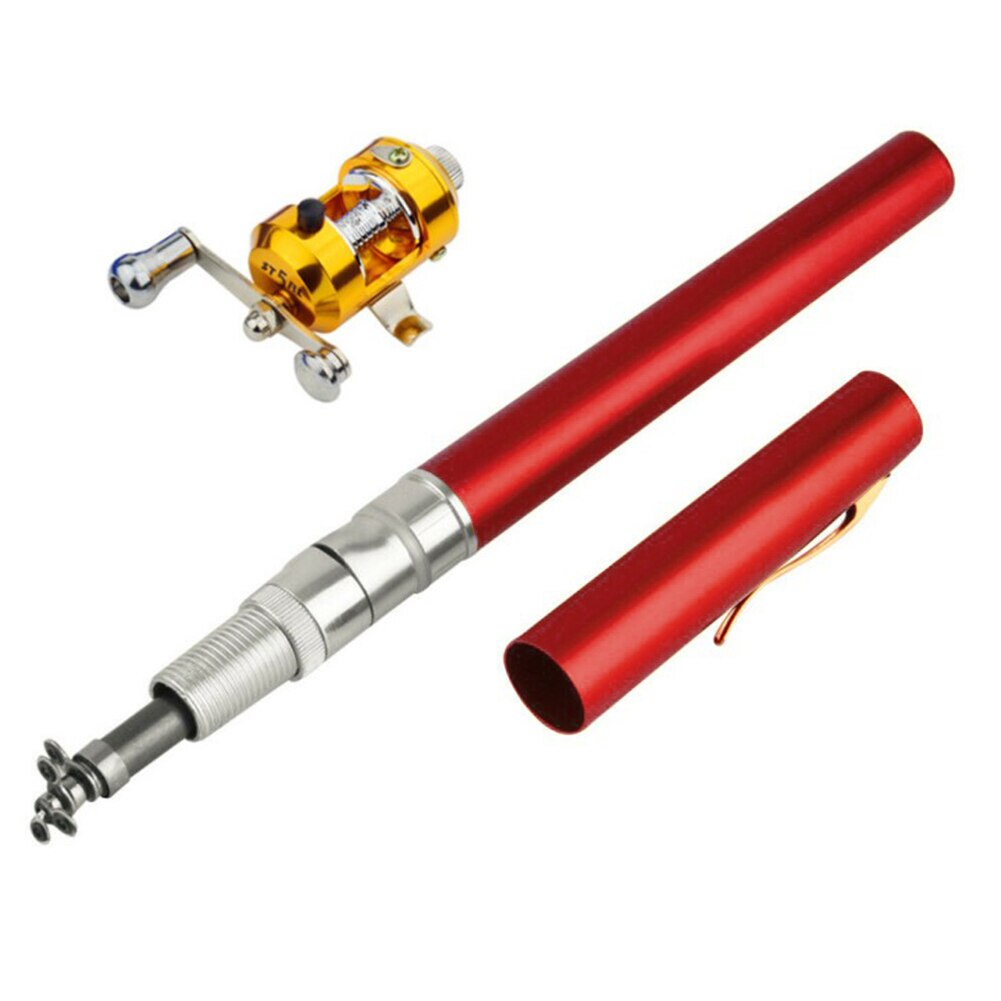 93cm Pen Shaped Fiberglass Ice Rock Fishing Rod Portable Lightweight Mini Telescopic Raft Fishing Pole Gear Tackle: Red