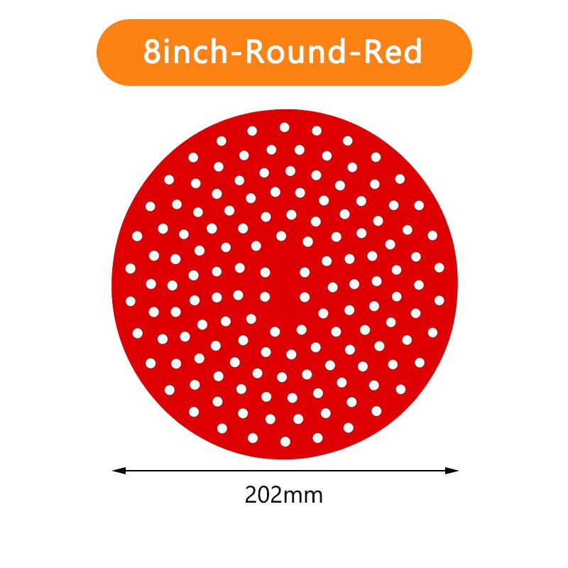 Tapis de revêtement de friteuse à Air en Silicone, antiadhésif, revêtement intérieur de cuisson pour accessoires de cuisine, rond et carré réutilisable: 8inch-Round-Red