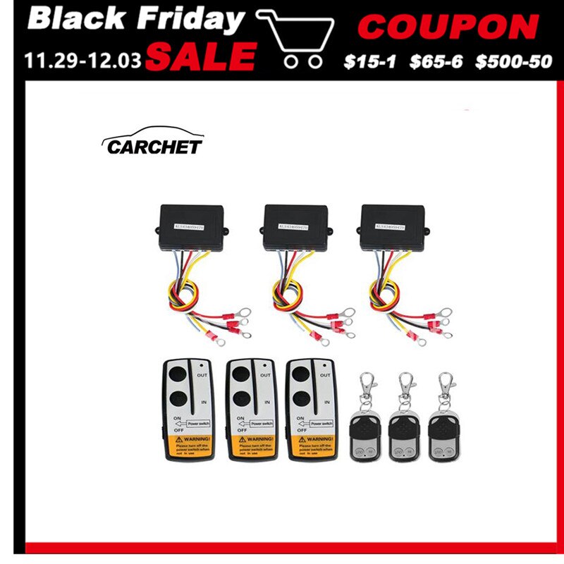 CARCHET Universal- 3 stücke Winde Drahtlose Fernbedienung Bausatz 12V 50FT Für Jeep Lkw SUV ATV Für Selbst- Erholung Winde