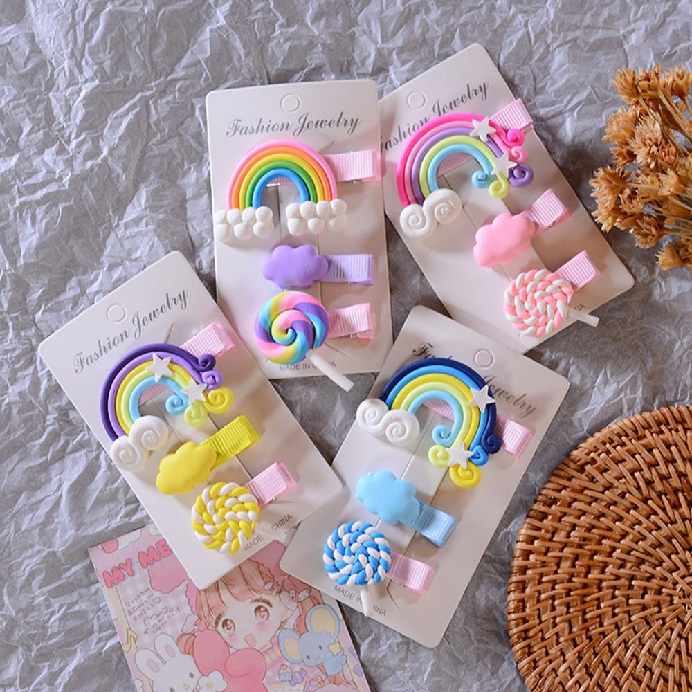 Nette 3PCs Lollipop Regenbogen Kinder Schöne Haarnadel Mädchen Entenschnabel Haar Clip Süße Wolke Form Mädchen Haarnadel Set Haar Zubehör