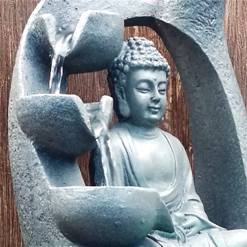 Harpiks zen lotus buddha statue ledet fontene fengshui figurer hjemmekontor desktop dekorasjon meditasjon plass hage ornamenter