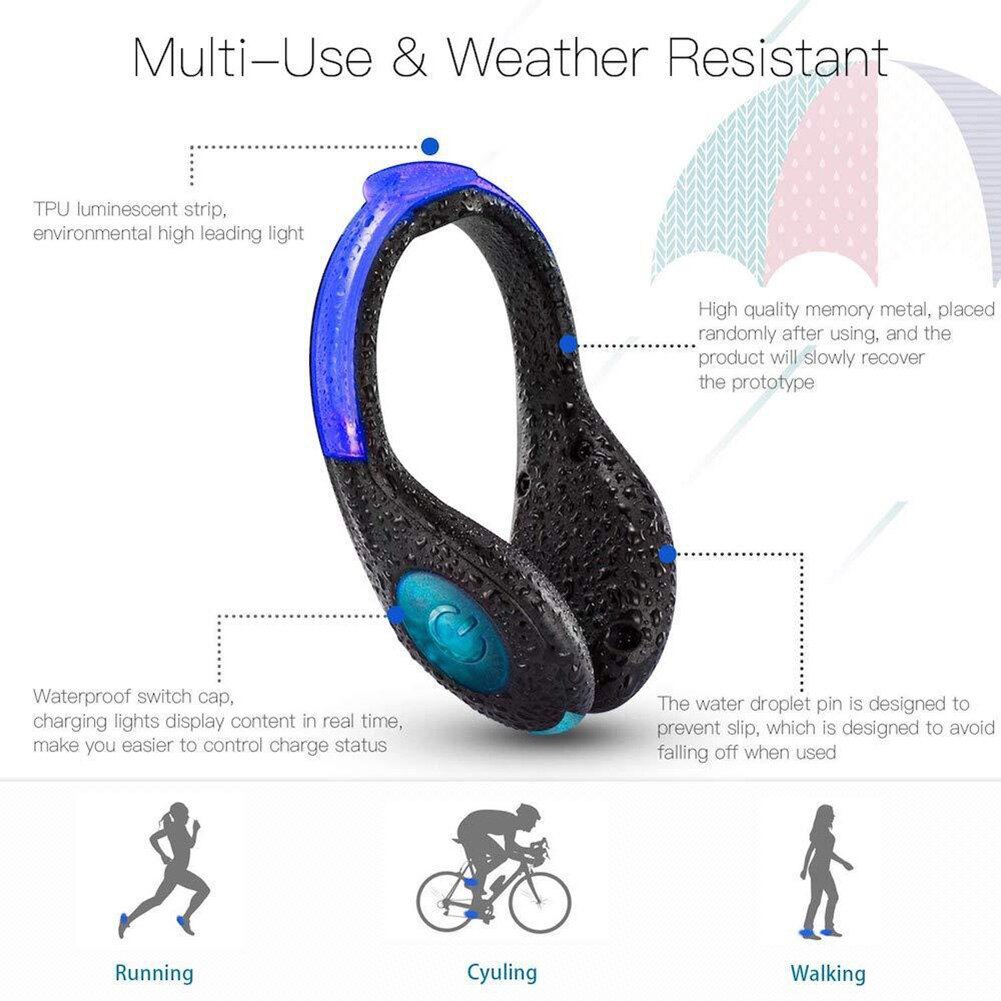 Sport løping sikkerhet usb led sko klips lysende lys reflekterende sklisikre klips sek 88