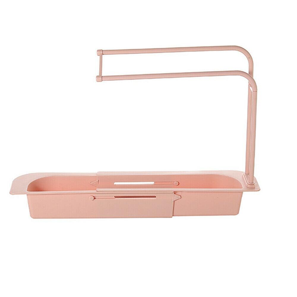 Support de rangement télescopique pour évier, égouttoir réglable, support de rangement pour évier de cuisine, organiseur pour cuvette de lavage, porte-éponge pour salle de bain: Rose