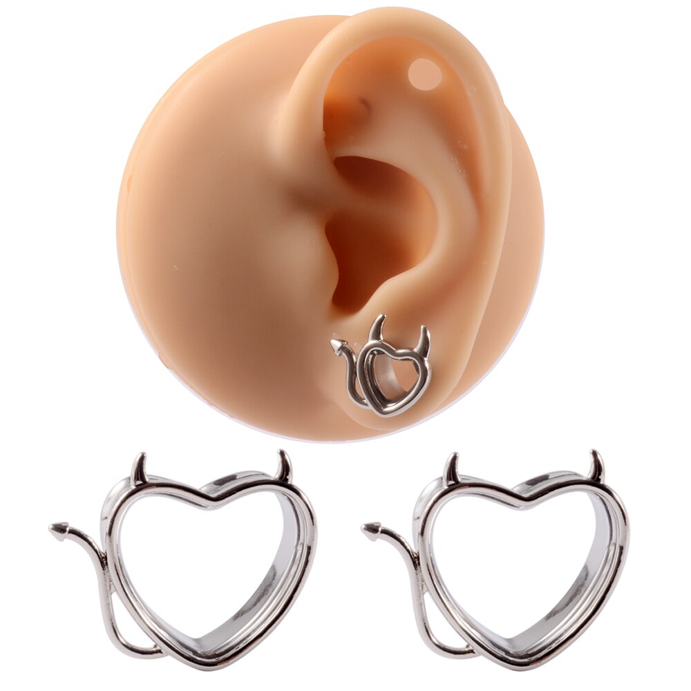Paar Hart Duivel Oor Gauge Stekkers Flesh Tunnel Oorbellen Upgrade Piercing Dubbele Flare Reindeer Antlers Brancards Expander 8-25mm