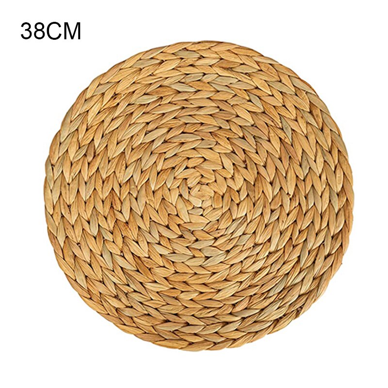 Natural Table Mat Handmade Water Hyacinth Woven Placemat Round Braided Mat Heat Resistant Insulation Anti-Skidding Pad: 38cm