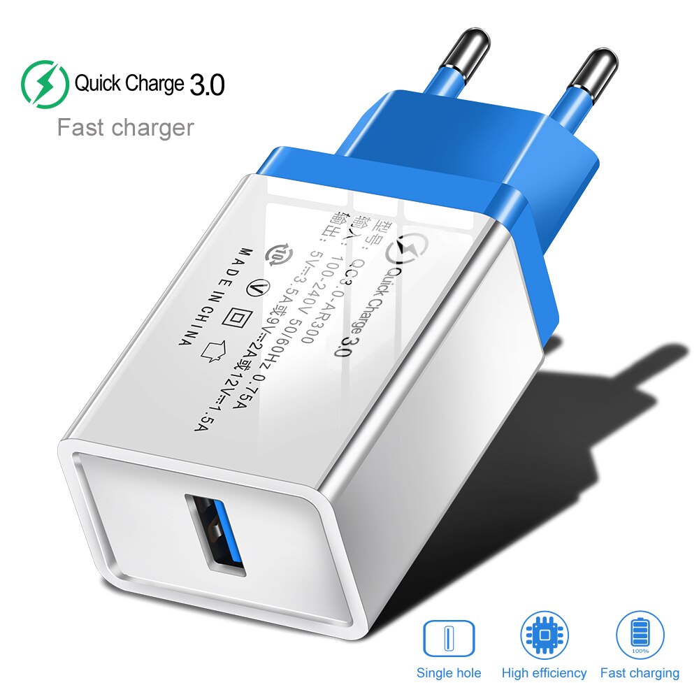 Suhach Quick Charge 3.0 USB Charger QC 3.0 QC Turbo Fast Charging EU Travel Wall Charger For Xiaomi mi 9 Huawei P30 Mobile Phone: EU Plug / Blue