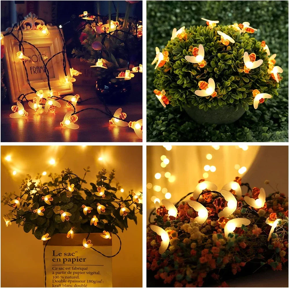 10 m 100 LED Solar- Biene Lichterketten draussen Gebühr Licht Weihnachten Girlande 8 Modi Wasserdicht Terrasse Garten Party Weihnachten Dekor
