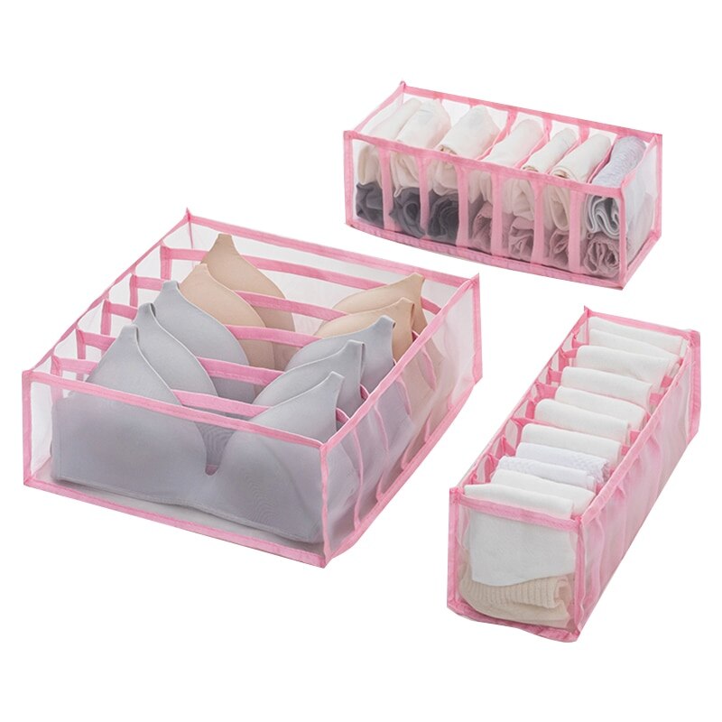 Underwear Bra Socks Panty Storage Boxes Cabinet Organizers Wardrobe Closet Home Organization Drawer Divider Dormitory Save Space: pink--3pcs