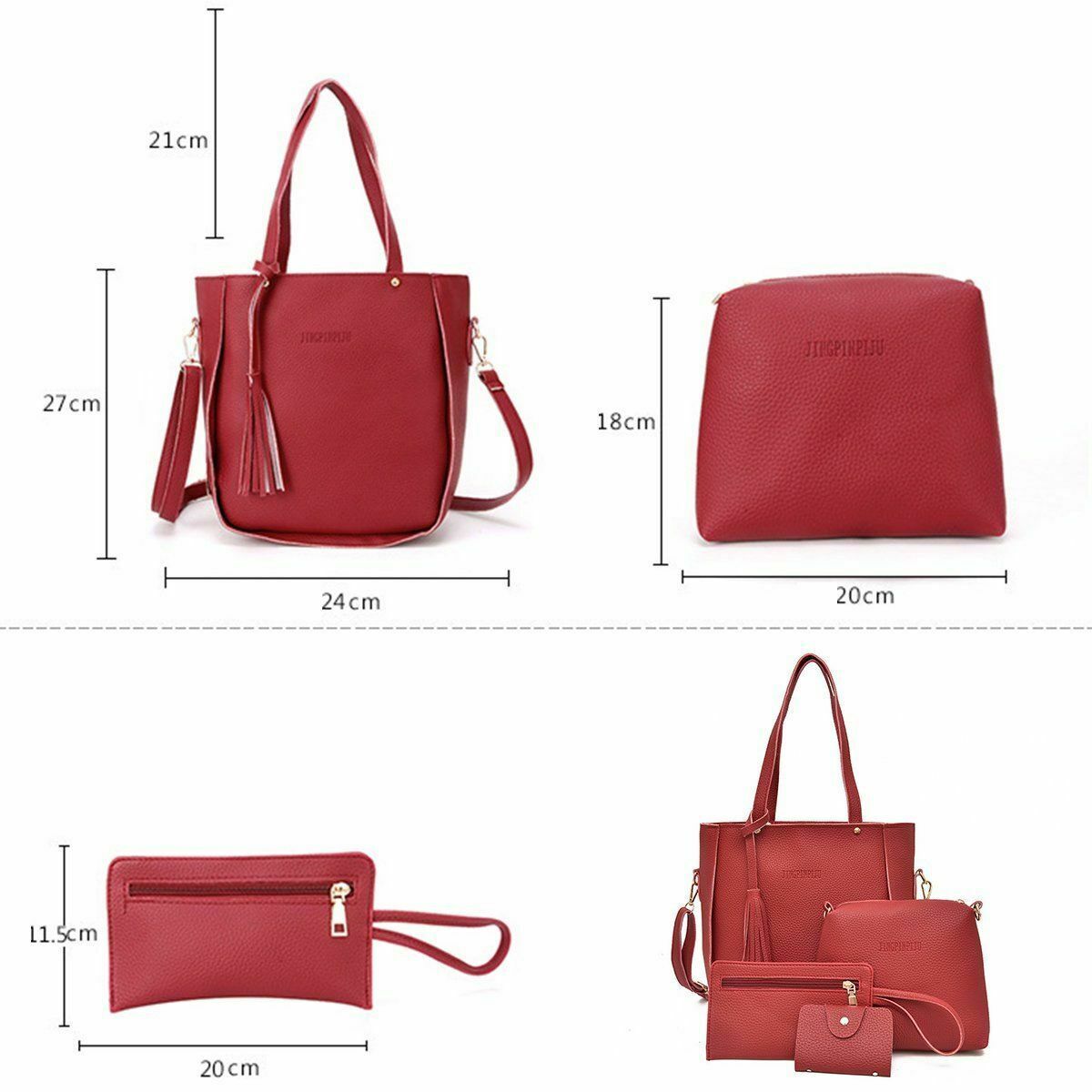 Kvinners skulderveske 4 stk pu lær fast skumring budbringer bag bærbar veske kløtsj bag mini bag