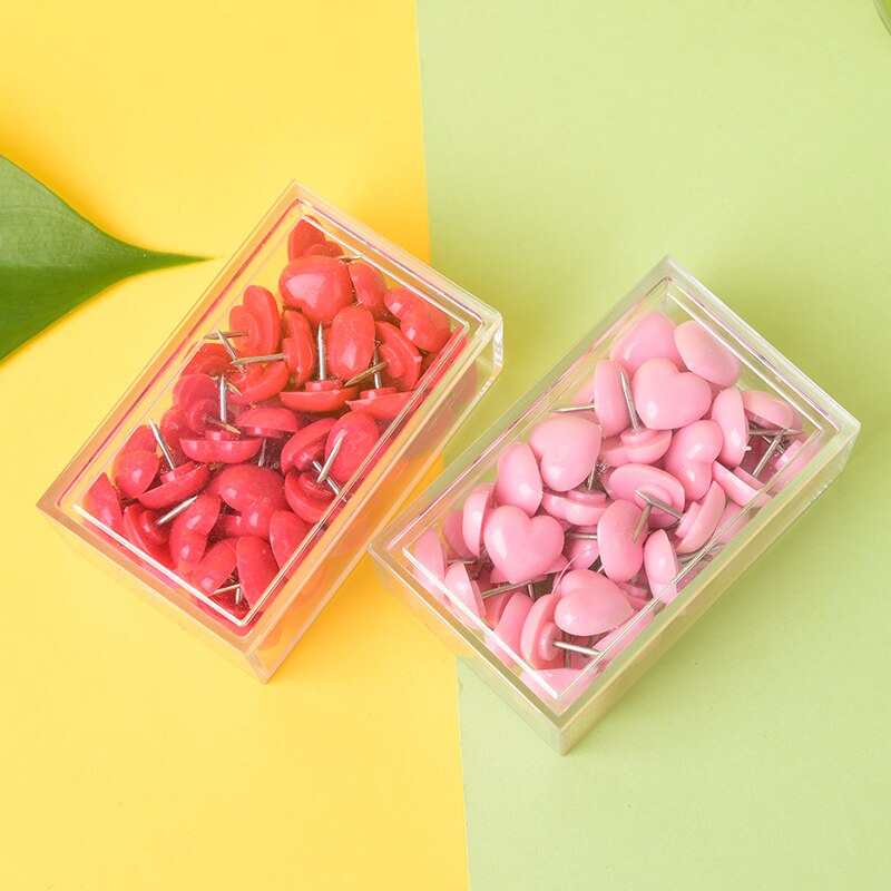50 unids/pack de chinchetas creativas en forma de corazón romántico, chinchetas rosadas bonitas, chinchetas, suministros de accesorios para oficina y escuela