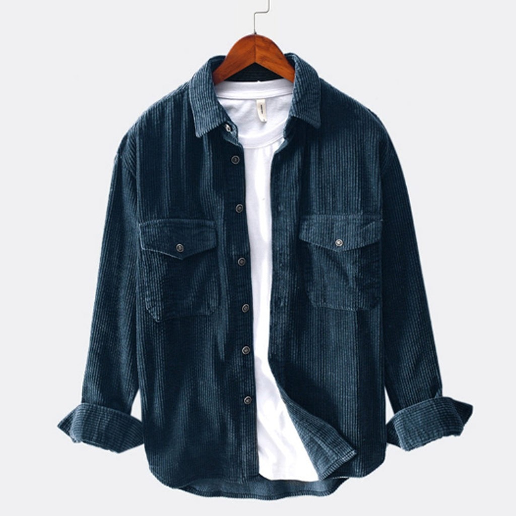 Fløjlsskjorte herre laple efterår vinter toppe lange ærmer herre skjorter casual slim fit camisa hombre  d91101