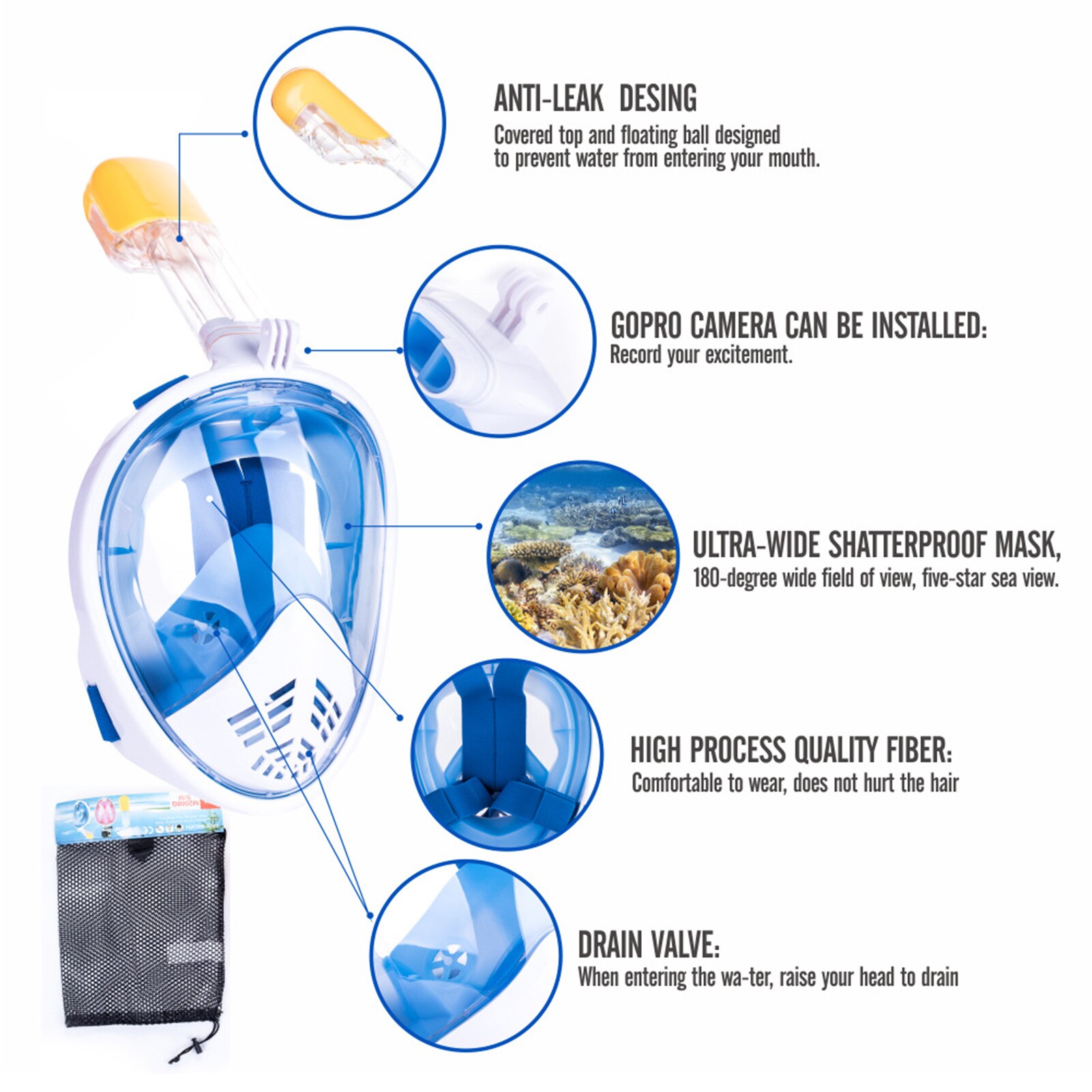 Adults Full Face Snorkeling Anti-Fog Face Protector Underwater Diving Face Mask For Swimming Snorkel Mask Set