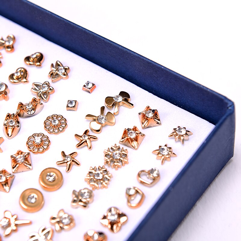 100 Pairs Anti Allergy Girls Earrings Mix Style Rhinestone Sun Flower Geometric Animal Plastic Stud Earrings Set Women Jewelry