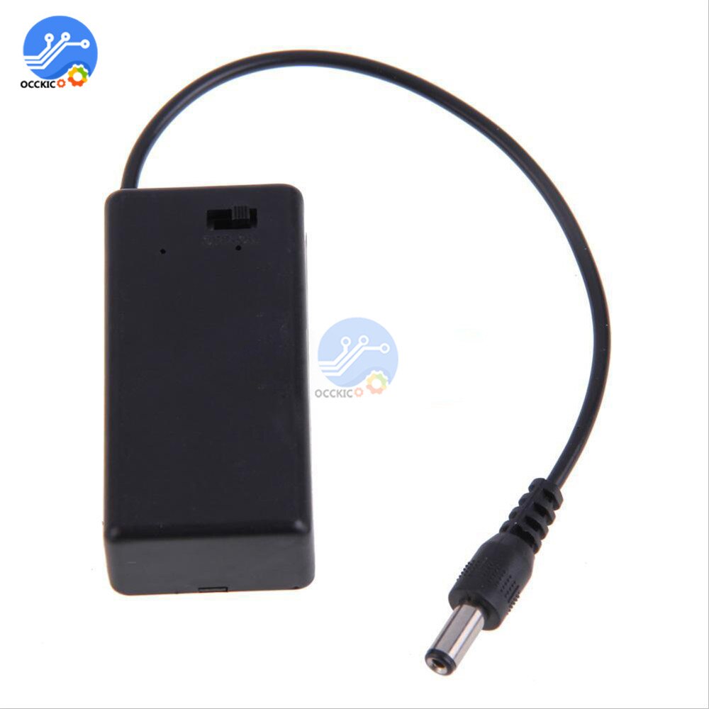 9V PP3 Battery Holder Box Case with Wire Lead ON/OFF Switch Portable Battey Pack Cover + DC 2.1mm Plug