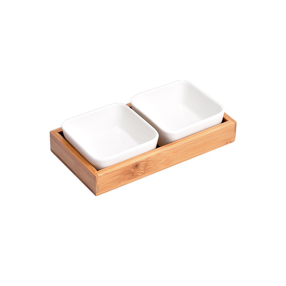 Ceramic Grid Fruit Snack Plate Serving Platter Japanese Small Dish with Tray Japanese-Style Ceramic Bamboo Fruit Nuts Plate: 2 grids