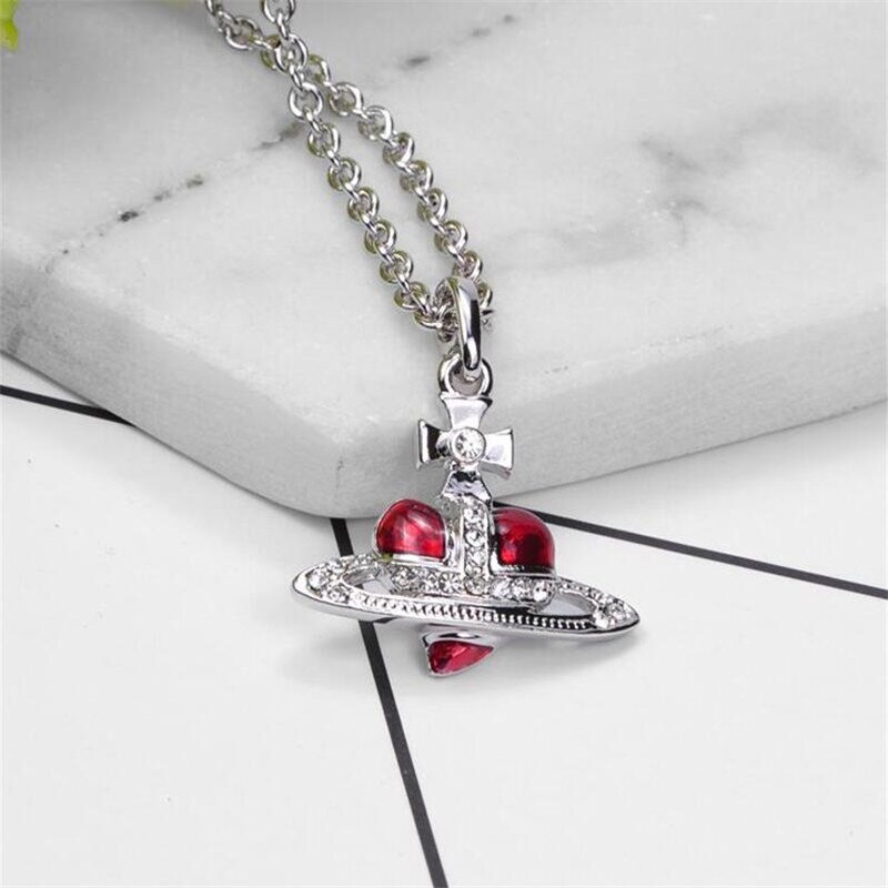 Nuova Personalità Fredda di Cristallo Saturn Collana A Catena Per Le Donne Brillante Zirconia Cuore Pianeta Pendente Della Collana Del Choker Dei Monili del Regalo: Heart Red