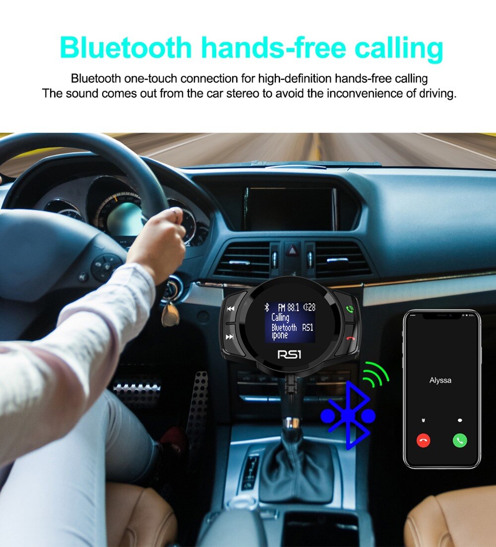 JINSERTA Bluetooth FM Transmitter Car MP3 Player FM Modulator Handsfree Dual USB 2.1A Quick Charger for iPhone X