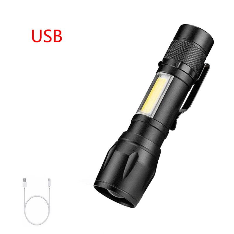 Newest CREE Q5 Battery USB Charging Flashlight COB LED Zoomable Waterproof Bicycle Clip Head Lamp Cycling flashlight: Black A
